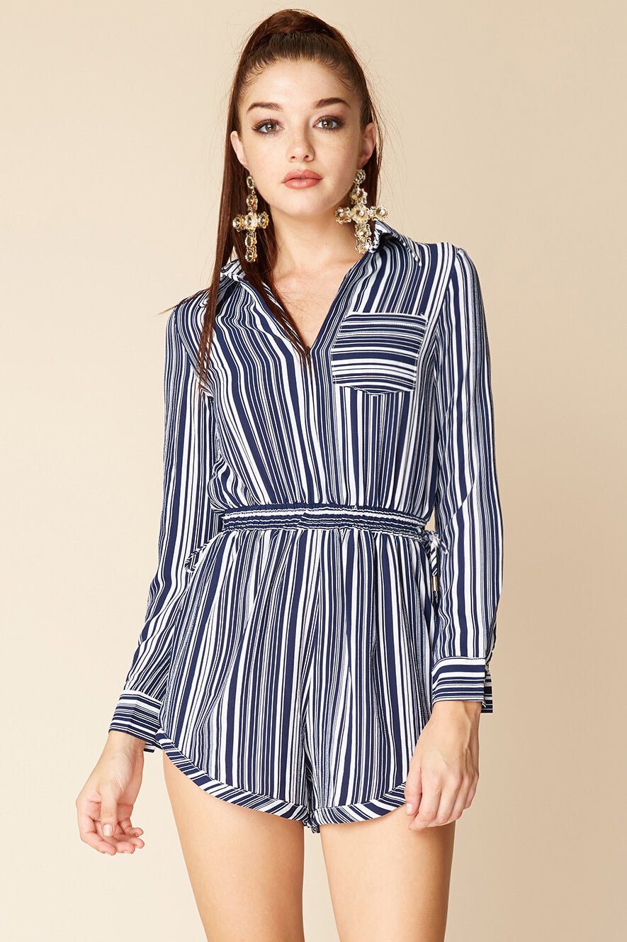Mia Belted Shirt Dress Navy / White by Selfie Leslie