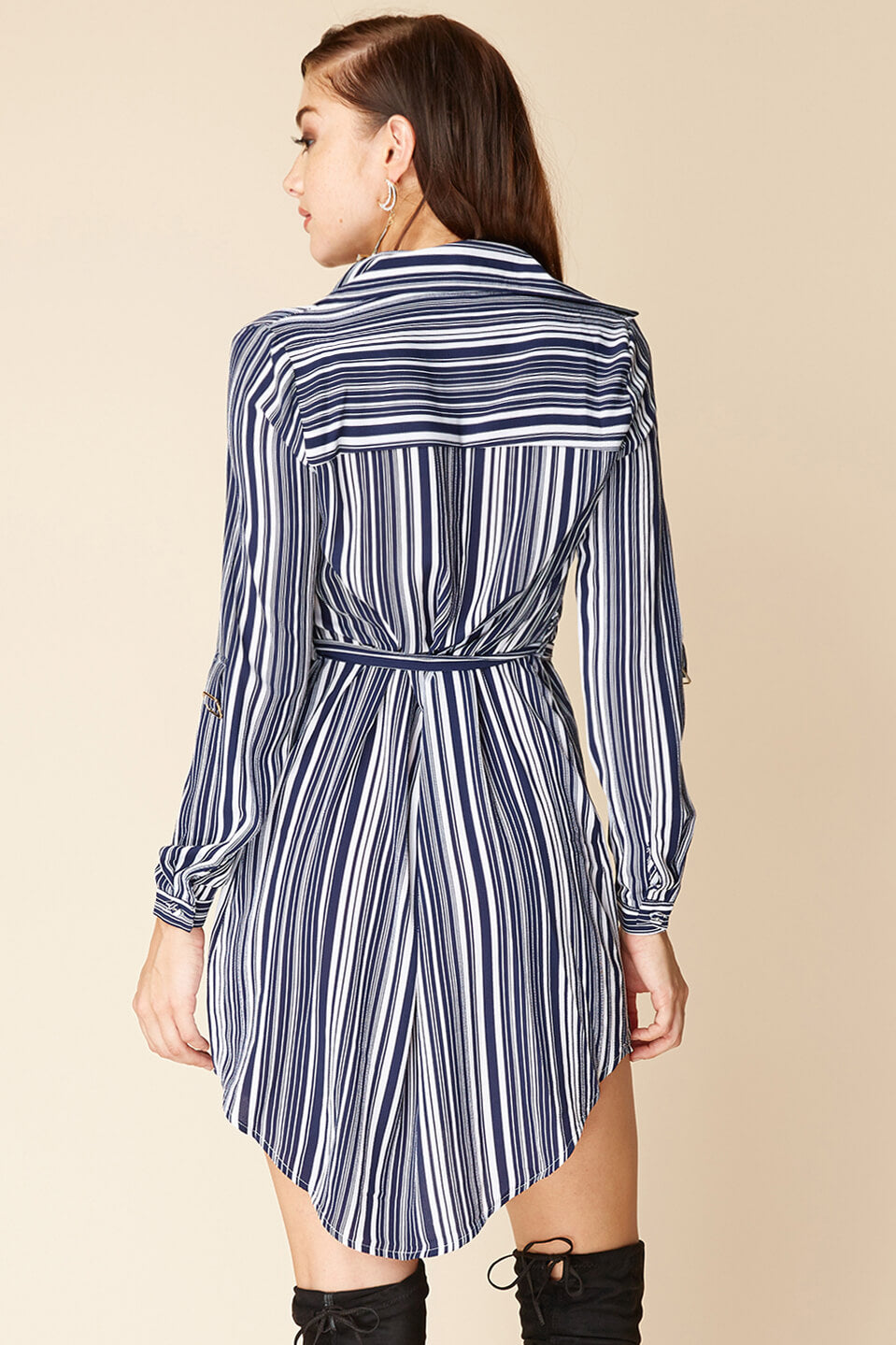 Mia Belted Shirt Dress Navy / White by Selfie Leslie