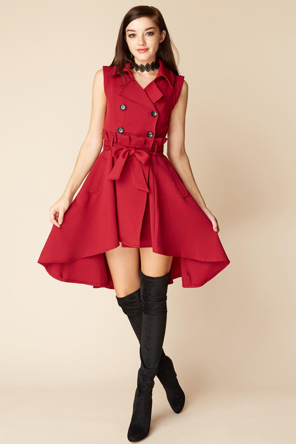 Harvard Bow Tie Trench Dress Red by Selfie Leslie