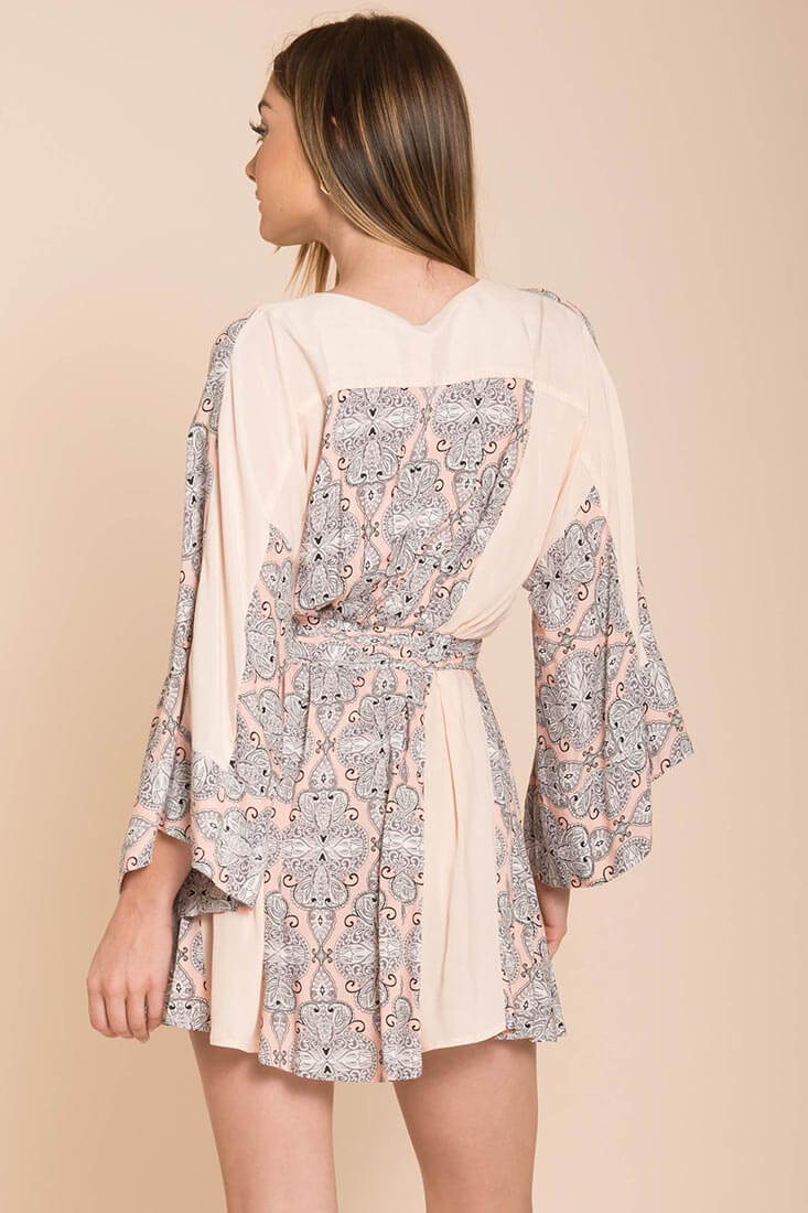 Brielle Bell Sleeve Summer Dress Peach Print by Selfie Leslie