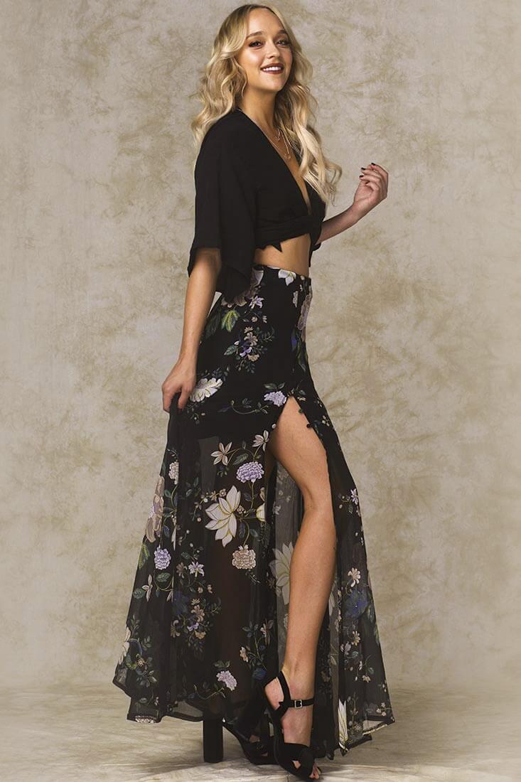 Riley High Slit Button Up Skirt Black by Selfie Leslie