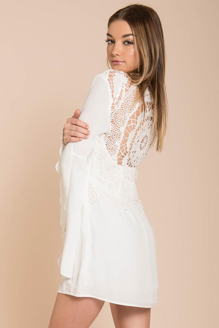 Carmen Bell Sleeve Dress White by Selfie Leslie
