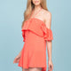 Aliyah Off The Shoulder Ruffle Overlay Romper Coral