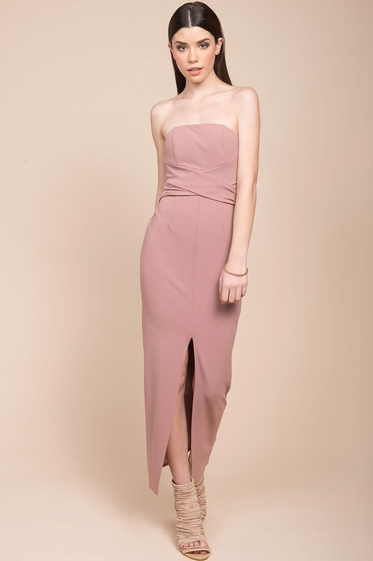 Payton Strapless Bodycon Midi Dress Mauve by Selfie Leslie