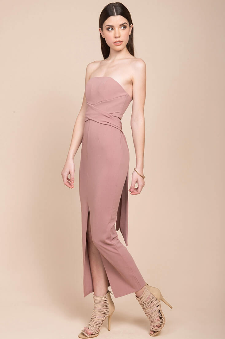 Payton Strapless Bodycon Midi Dress Mauve by Selfie Leslie
