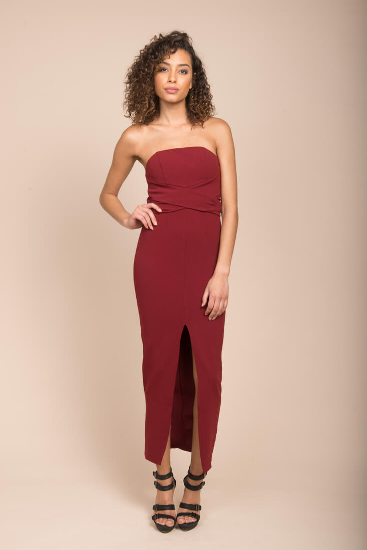 Payton Sexy Bodycon Midi Dress Burgundy by Selfie Leslie