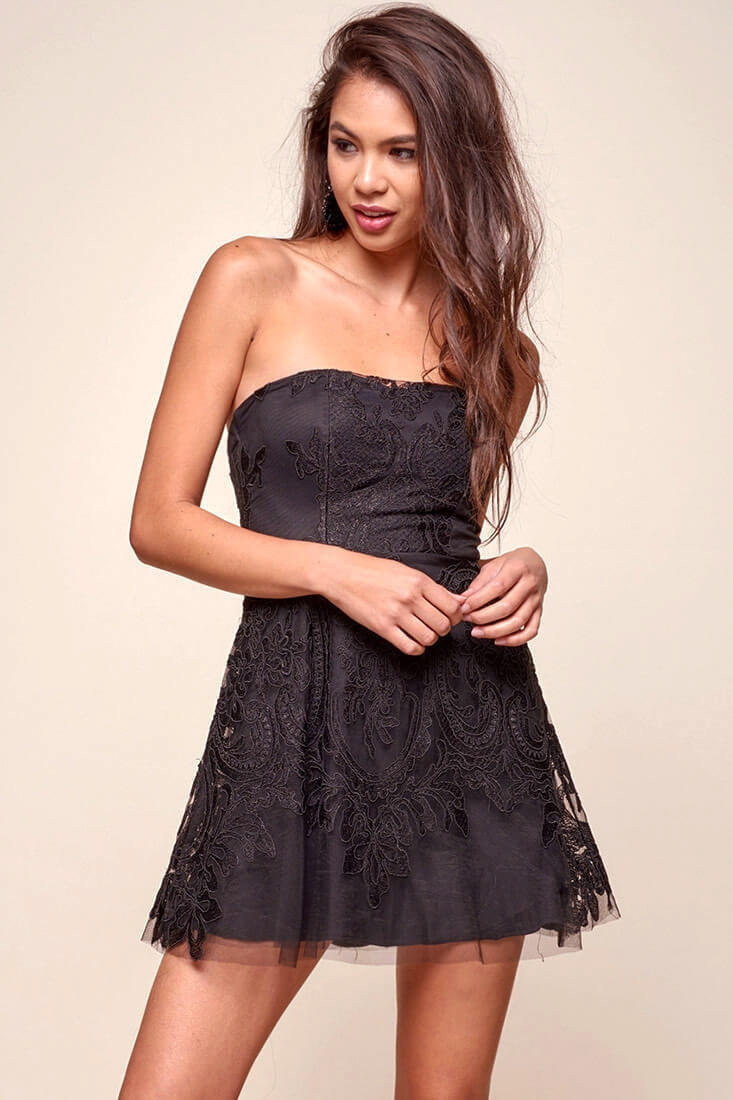 Diaz Glam Embroidered Fit and Flare Dress Black by Selfie Leslie