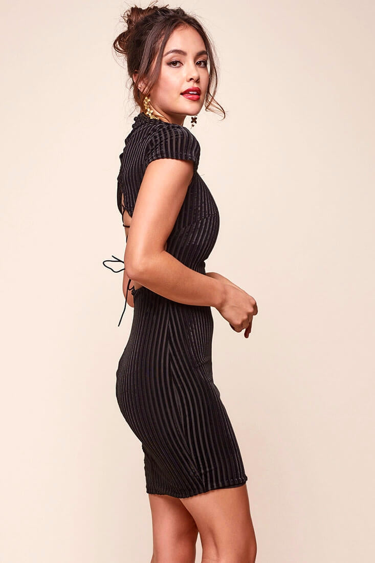 Jane Mid-Turtleneck Ribbed Bodycon Dress Black by Selfie Leslie