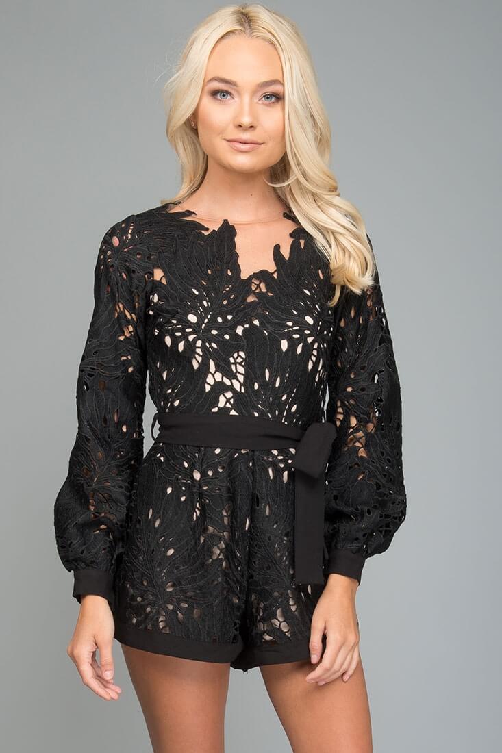 Hadley Fancy Cutout Romper Black by Selfie Leslie