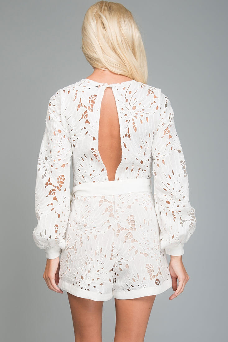 Hadley Fancy Cutout Romper White Cream by Selfie Leslie