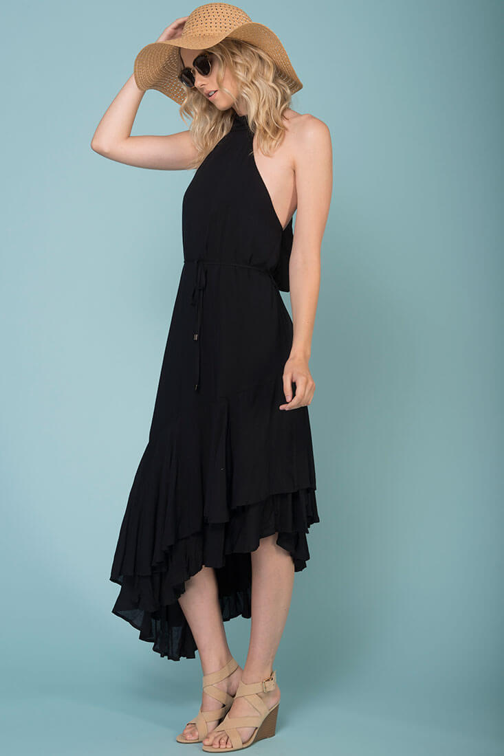 Myah Open Back Midi Dress Black by Selfie Leslie