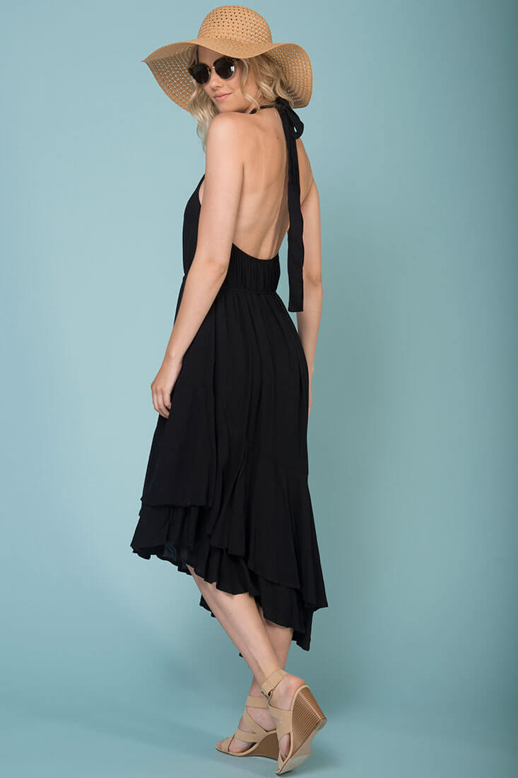 Myah Open Back Midi Dress Black by Selfie Leslie