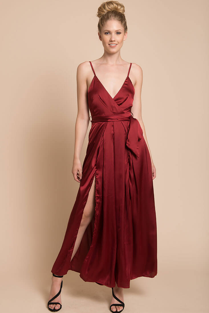 Ella Open Back Jumpsuit Burgundy by Selfie Leslie