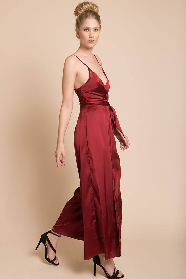 Ella Open Back Jumpsuit Burgundy by Selfie Leslie
