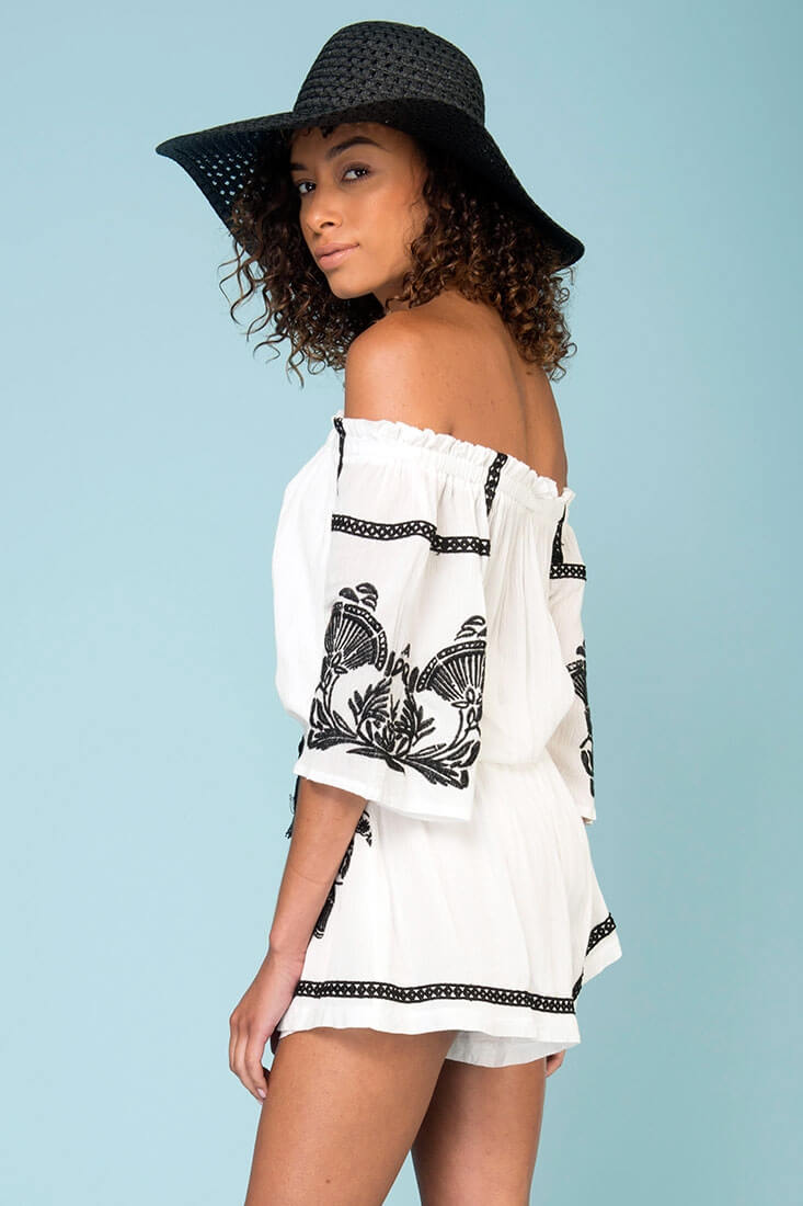 Gabriella Embroidered Tassel Romper White by Selfie Leslie