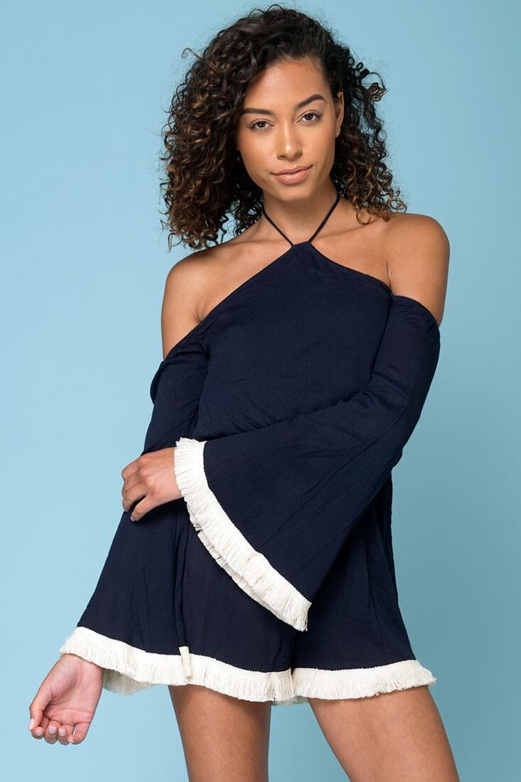 Nirvana Bell Sleeve Casual Romper Navy by Selfie Leslie