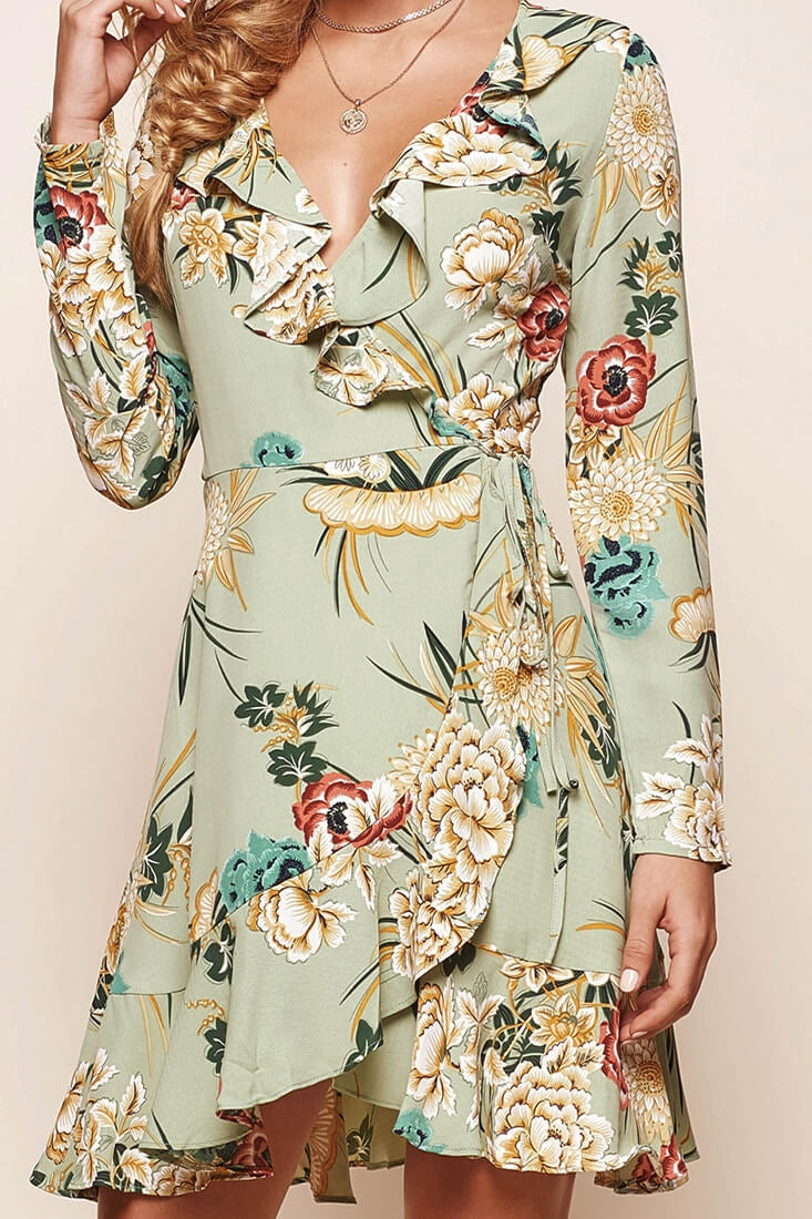 Tammy Tie Waist Wrap Dress Green by Selfie Leslie