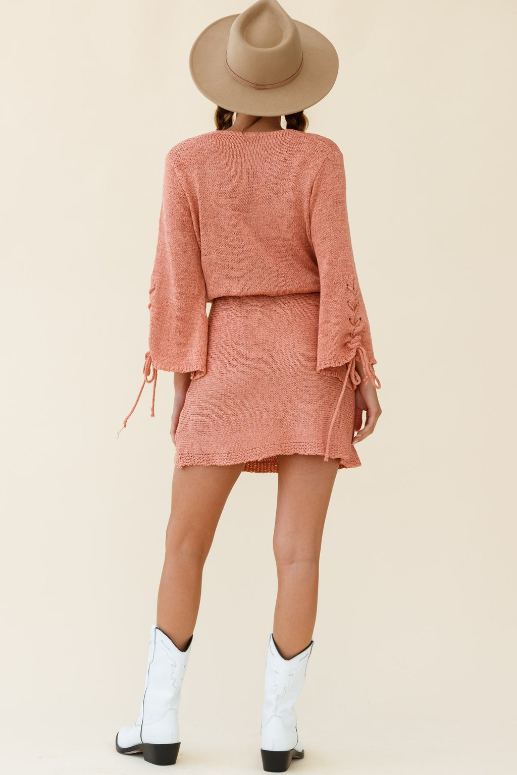 Cairo Flared Sleeve Knitted Dress Rose by Selfie Leslie