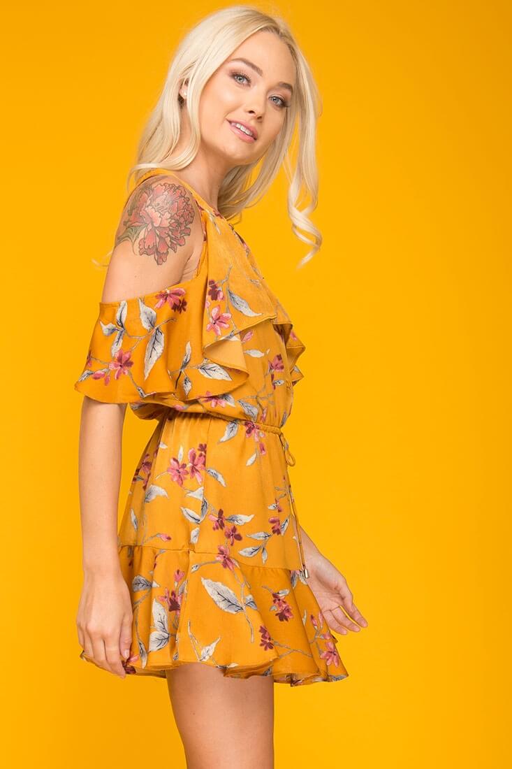 Camila Floral Off The Shoulder Romper Orange by Selfie Leslie