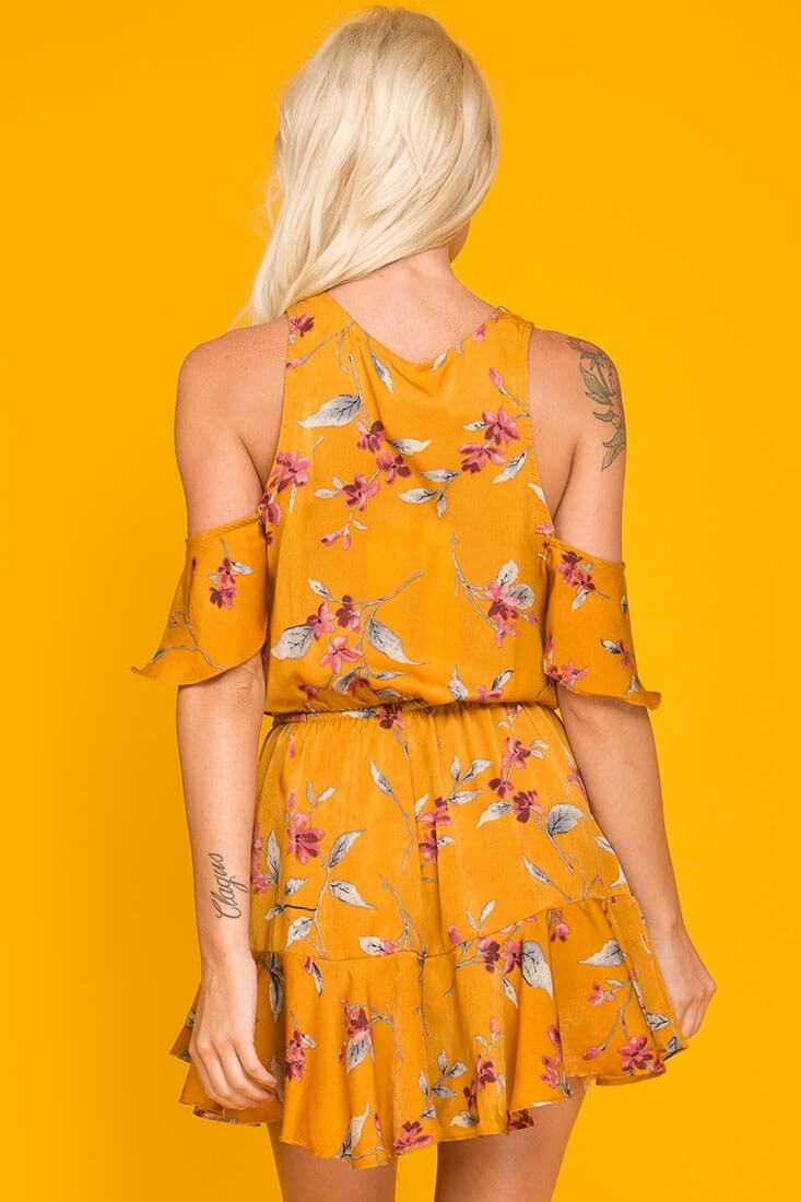 Camila Floral Off The Shoulder Romper Orange by Selfie Leslie