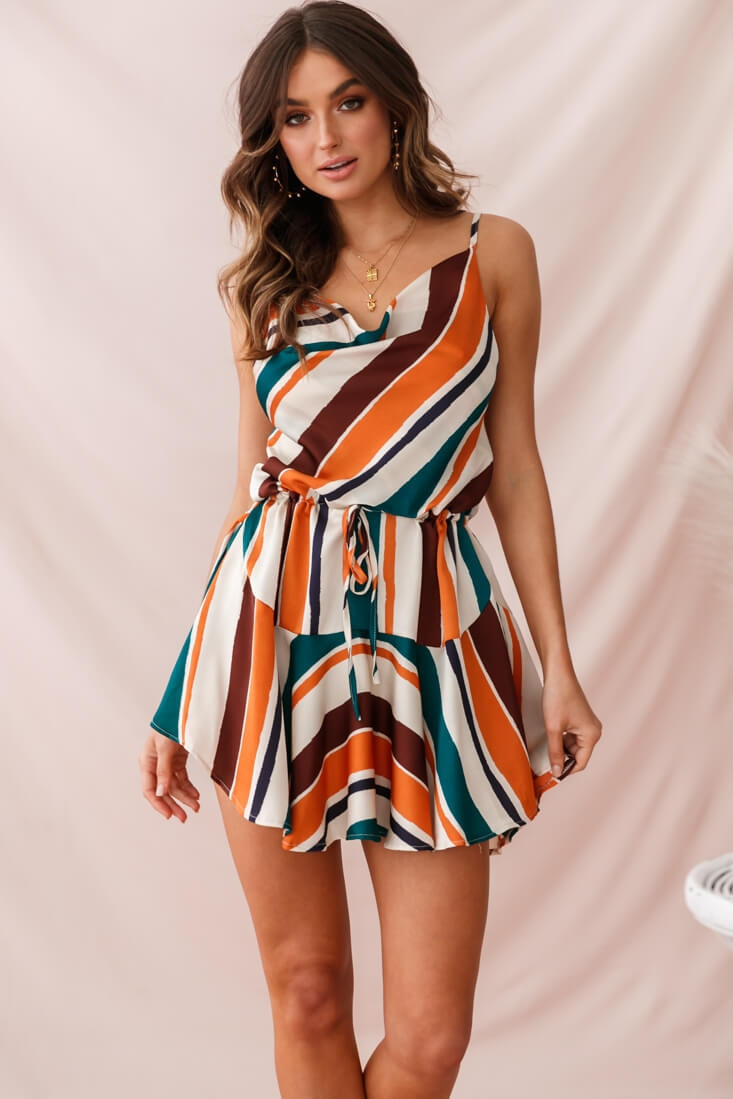 Ferris Cowl Neck Drawstring Dress Orange by Selfie Leslie