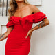 Rossi Off-Shoulder Double Ruffle Dress Red