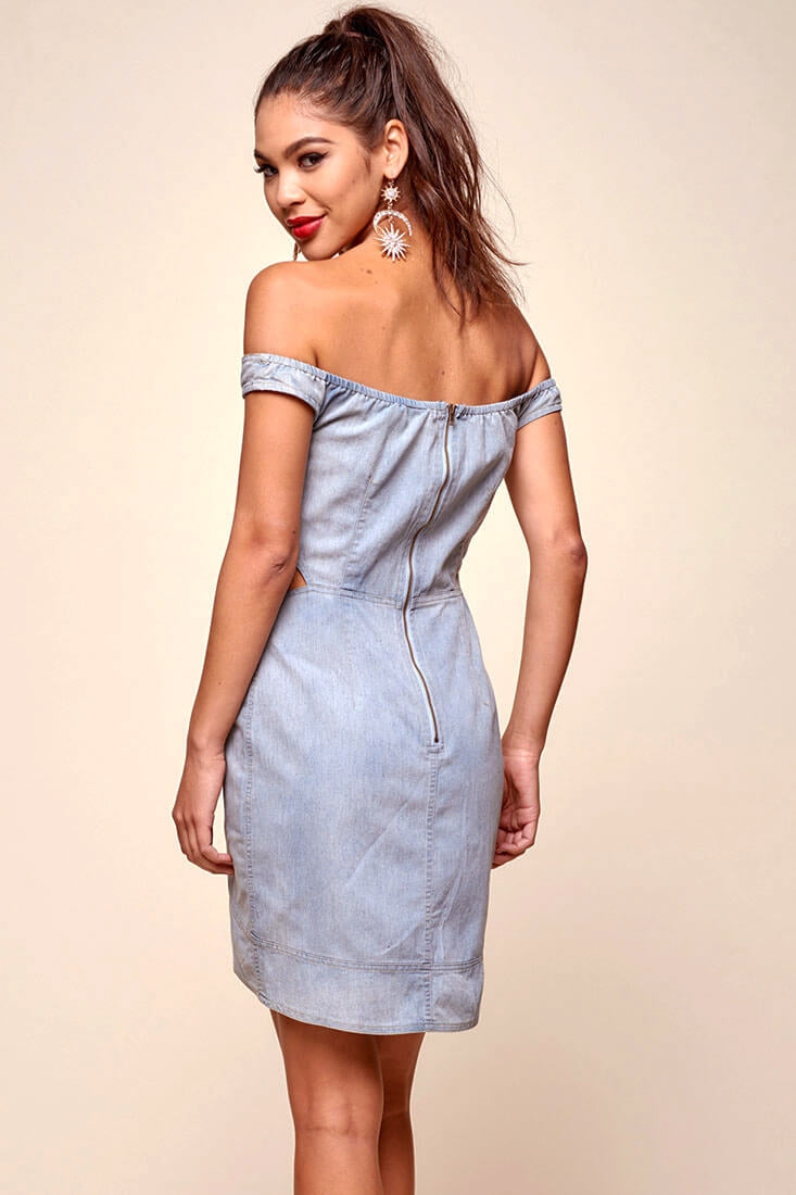 Malina Off the Shoulder Denim Dress Blue by Selfie Leslie