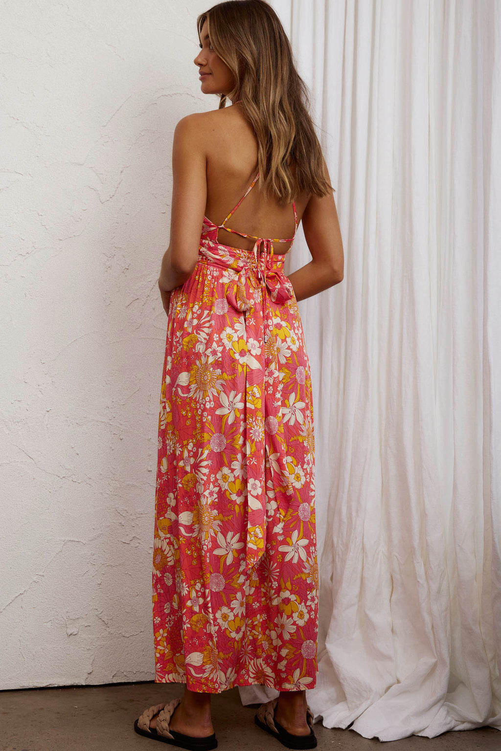 Athena High Split Maxi Dress Retro Floral Orange by Selfie Leslie Australia
