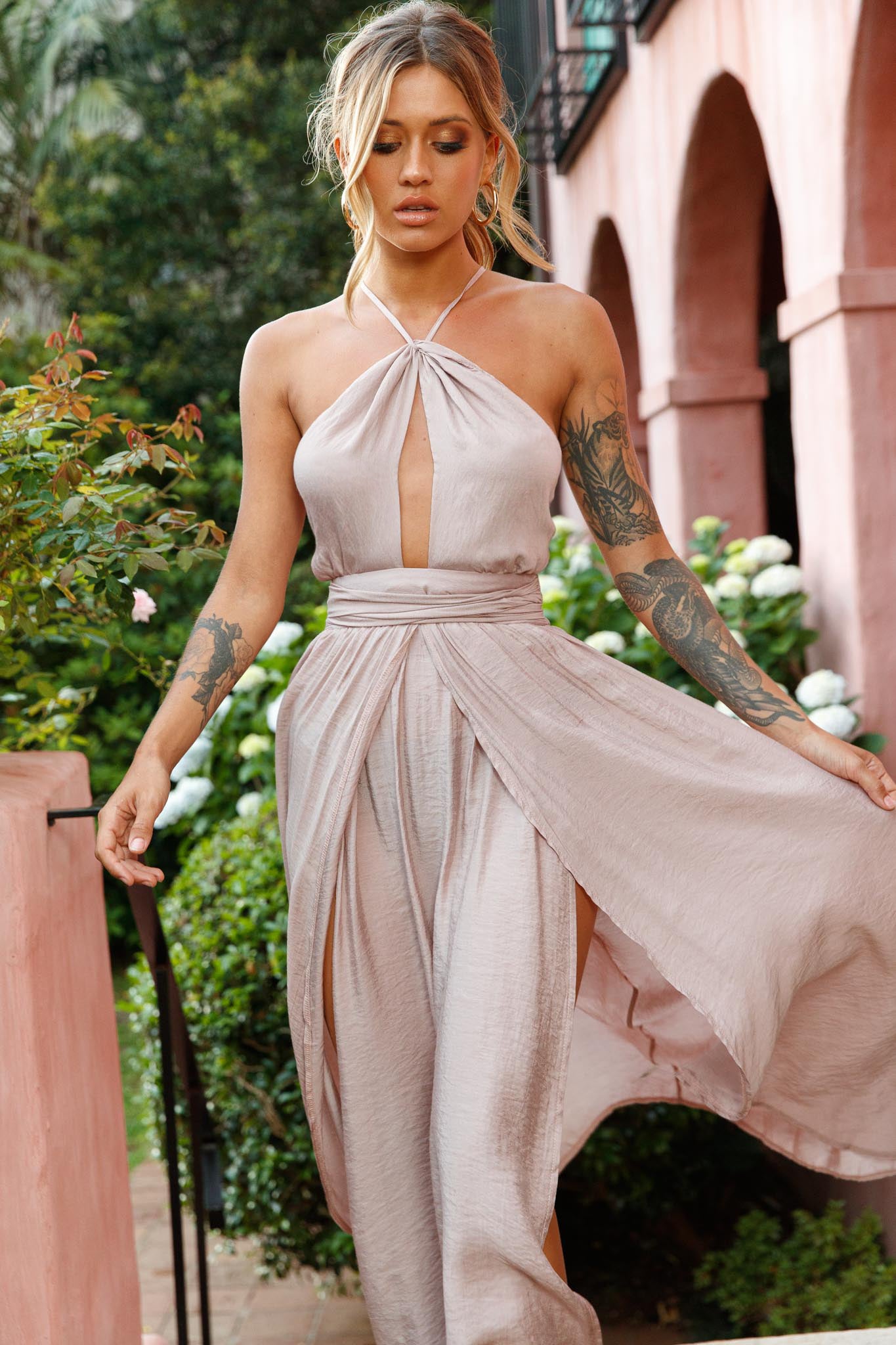 Athena High Split Maxi Dress Mocha by Selfie Leslie
