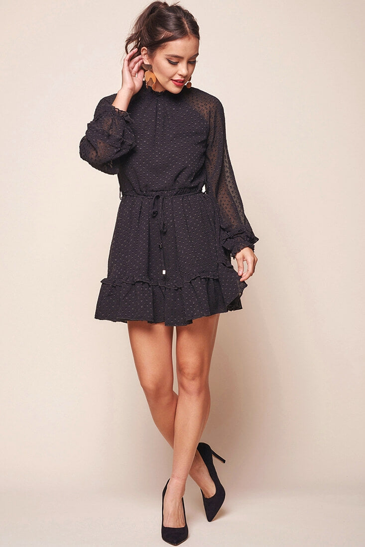 Tracee Open Black Ruffled Hemline Dress Black by Selfie Leslie