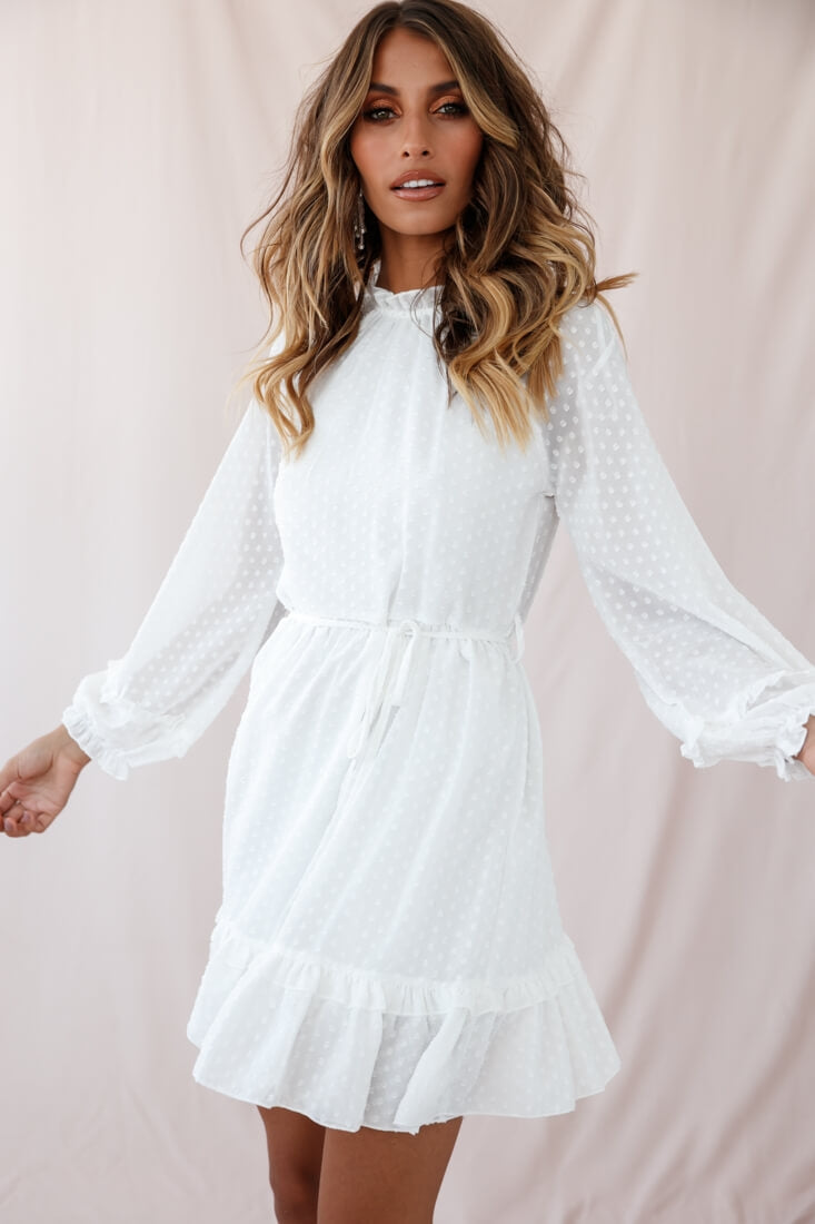 Tracee Open Back Ruffled Hemline Dress White Tall by Selfie Leslie