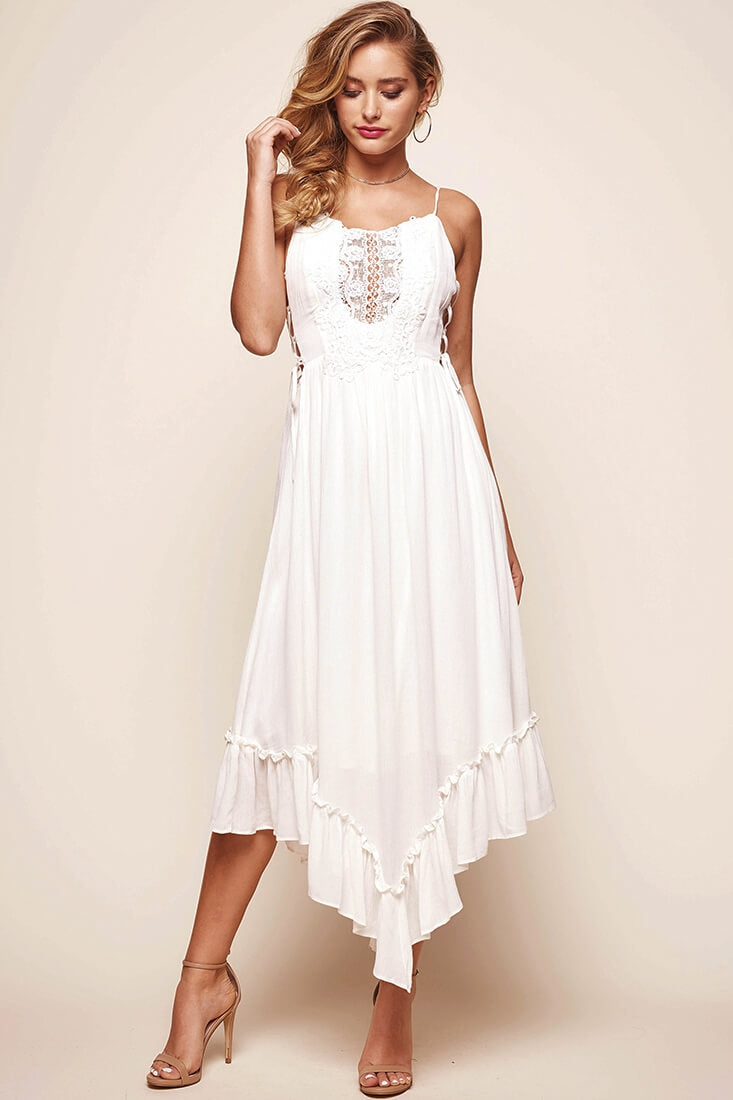 Angel Lace-up Maxi Dress White by Selfie Leslie