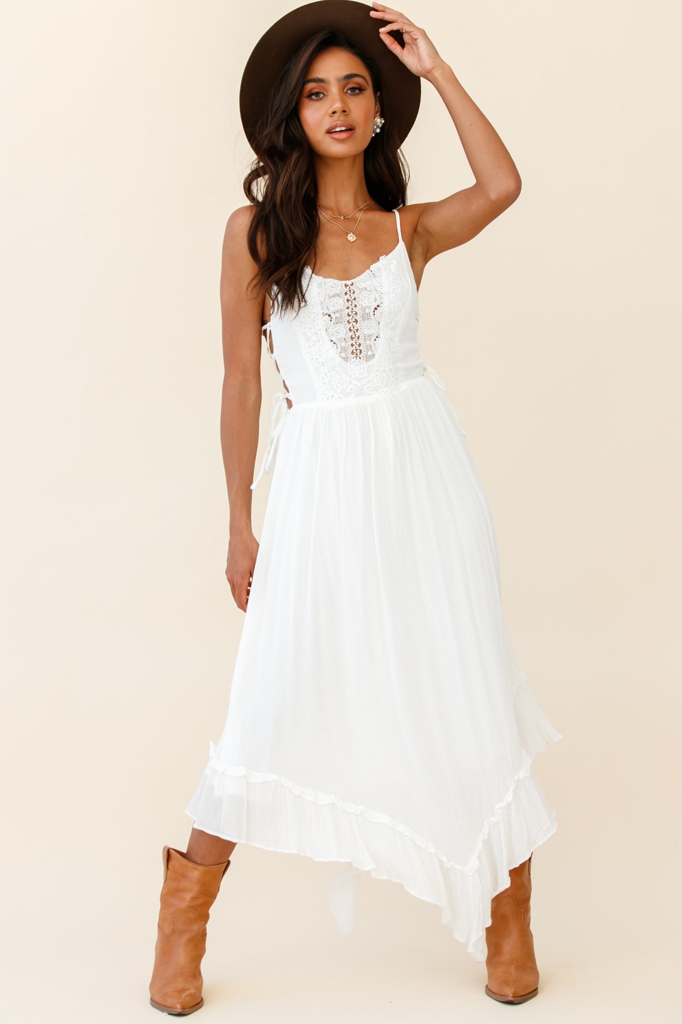 Angel Lace-up Maxi Dress White by Selfie Leslie
