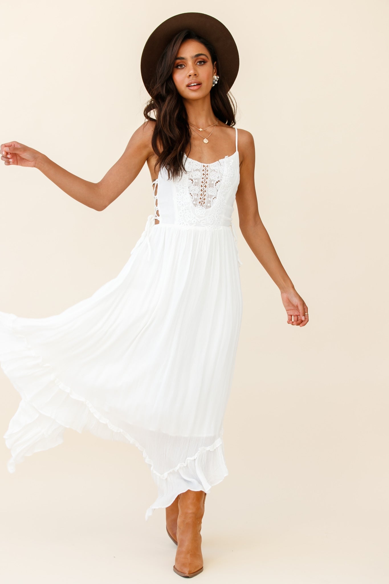 Angel Lace-up Maxi Dress White by Selfie Leslie