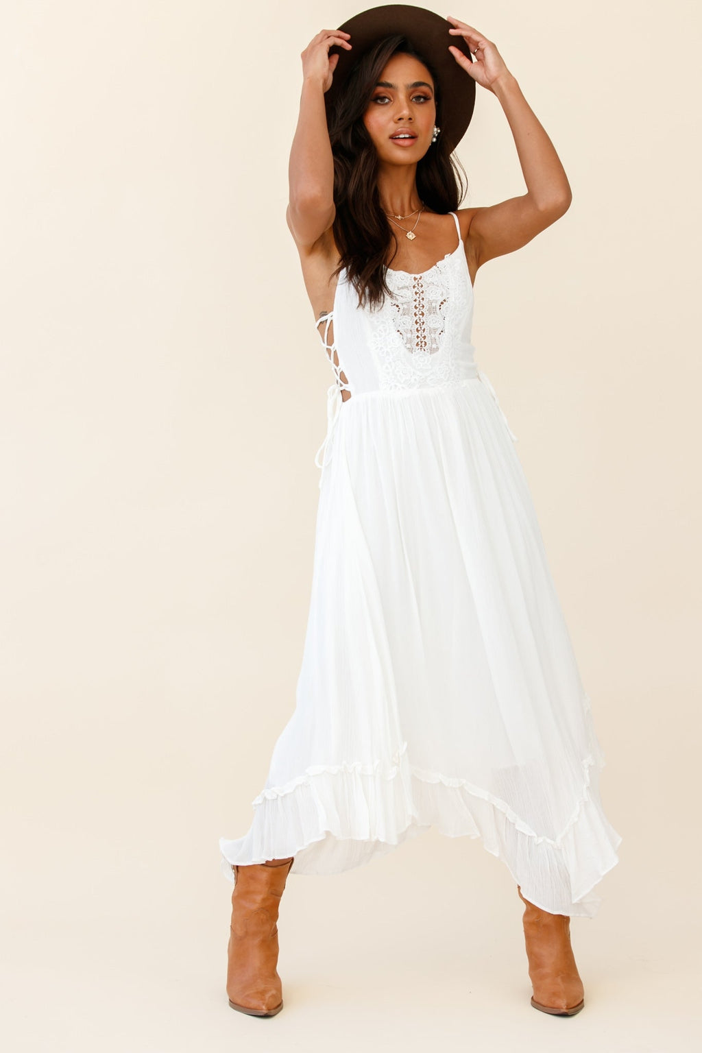 Angel Lace-up Maxi Dress White by Selfie Leslie