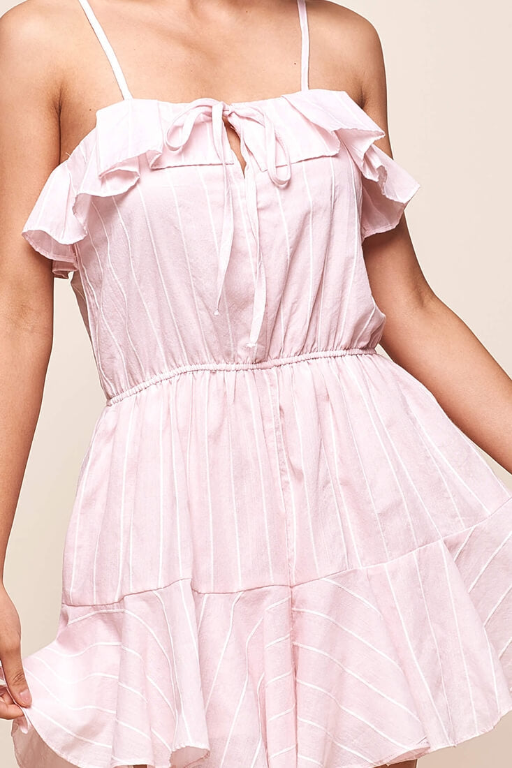 Louisa Elasticated Waist Ruffle Hem Romper Blush by Selfie Leslie