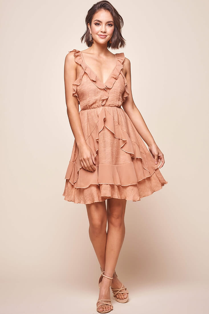 Mary Ruffle Strap Tie Back Dress Rose by Selfie Leslie