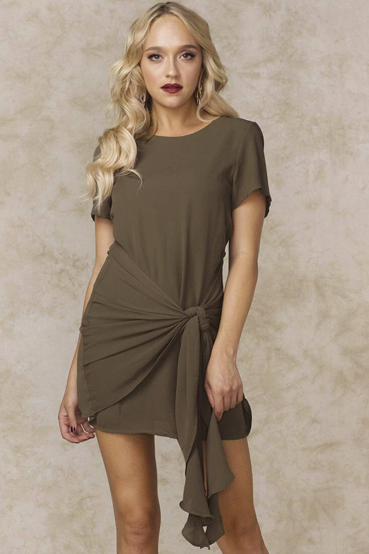Elizabeth Casual T-Shirt Dress Khaki by Selfie Leslie