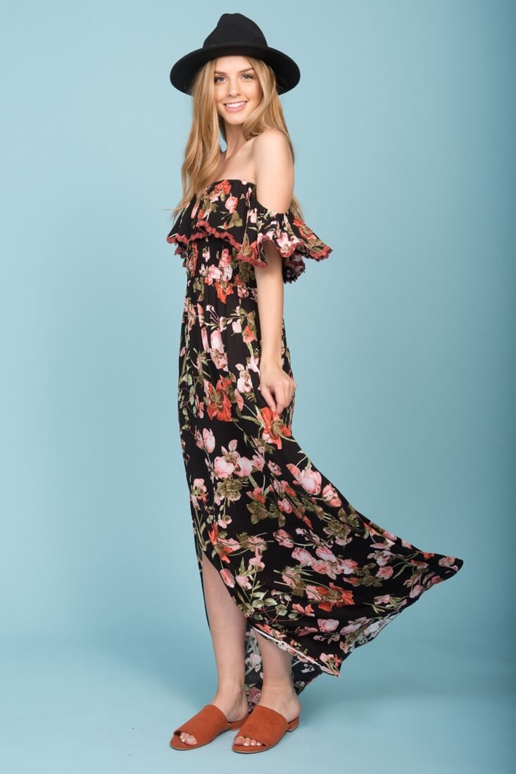 Tuscany Off The Shoulder Maxi Dress Black & Red by Selfie Leslie