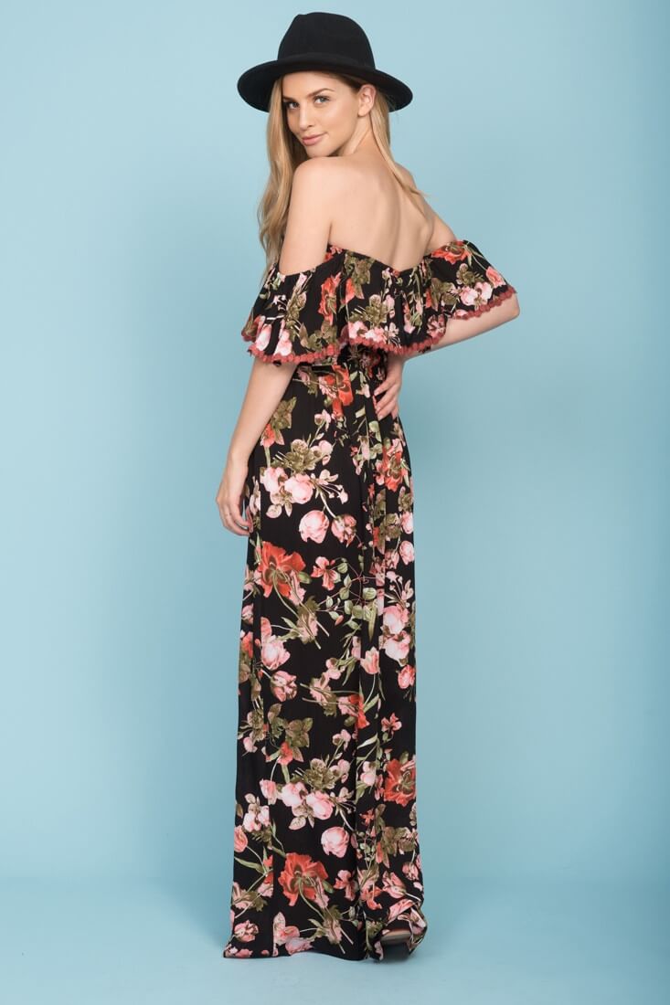 Tuscany Off The Shoulder Maxi Dress Black & Red by Selfie Leslie