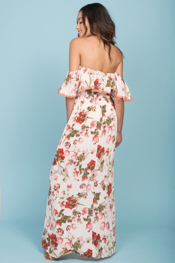 Tuscany Off The Shoulder Maxi Dress White & Red by Selfie Leslie