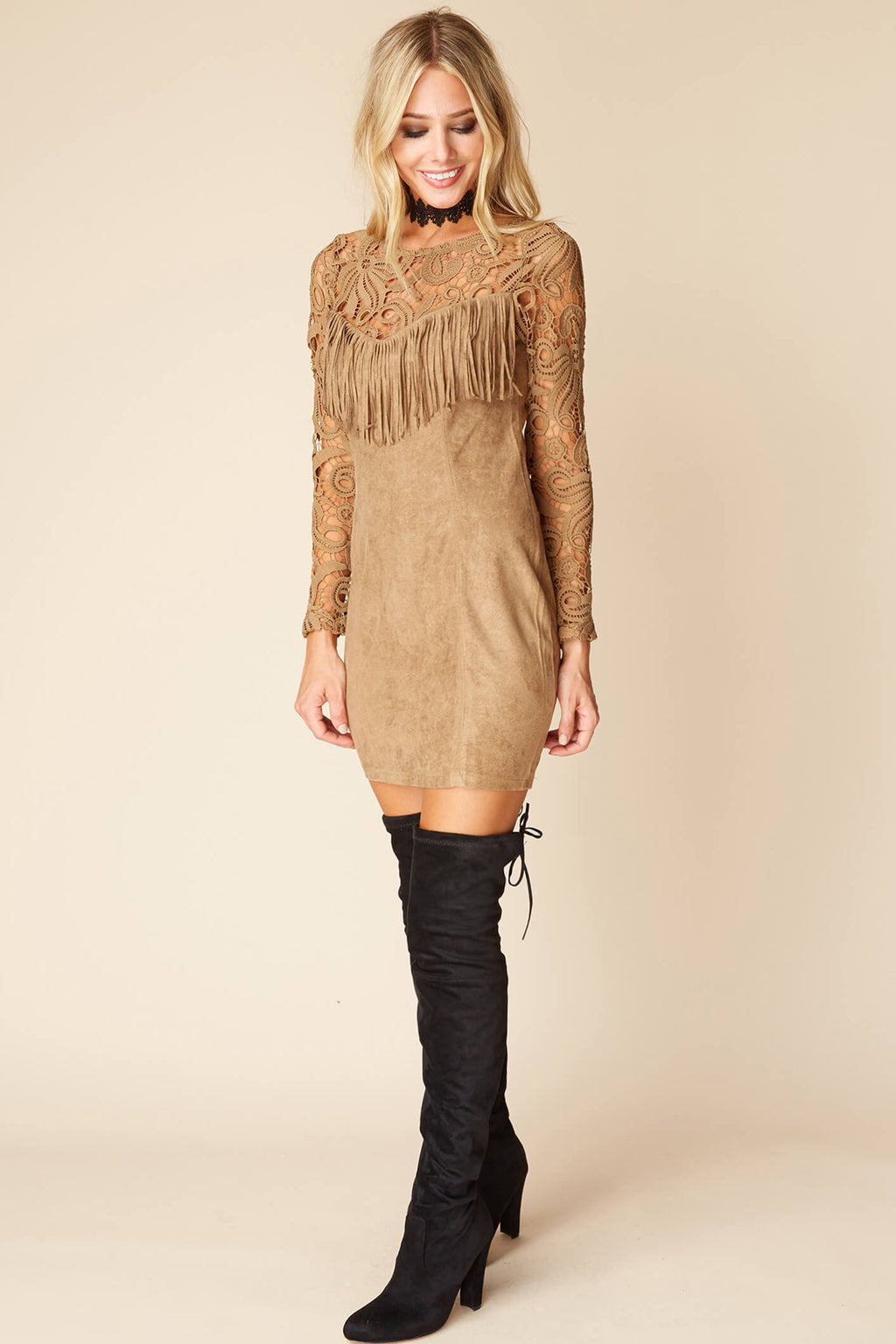 Francie Fringe Dress Brown by Selfie Leslie