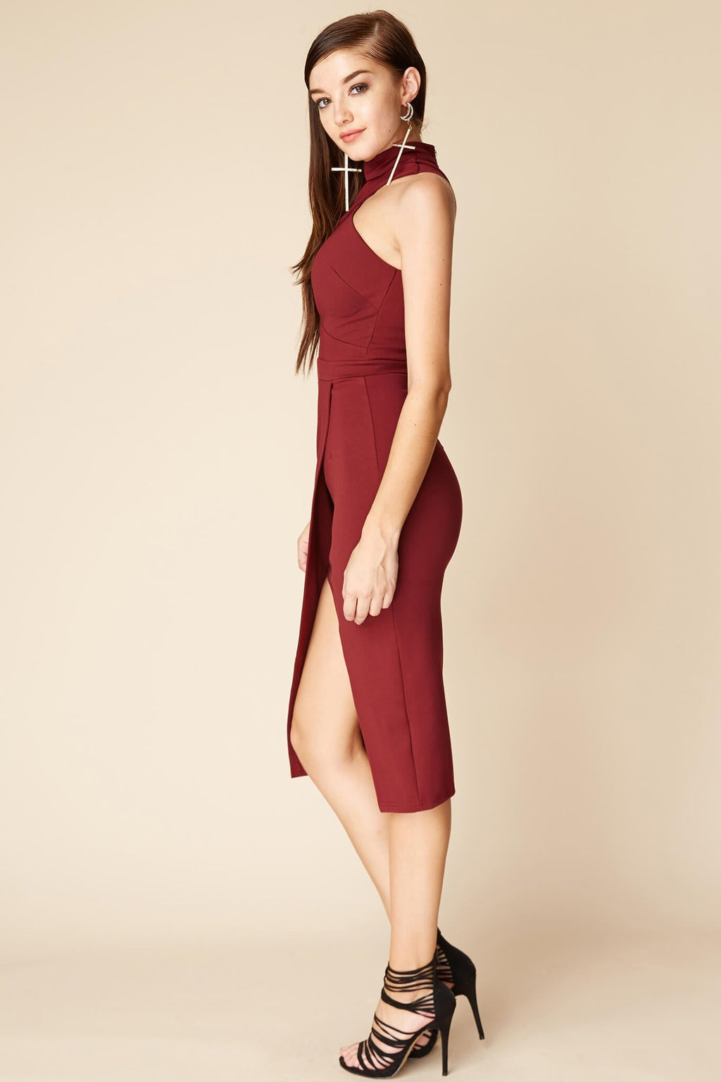 Kennedy Halter Top Midi Dress Berry by Selfie Leslie