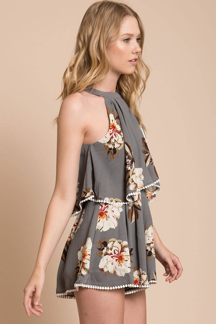 Talia Fancy Floral Romper Grey by Selfie Leslie
