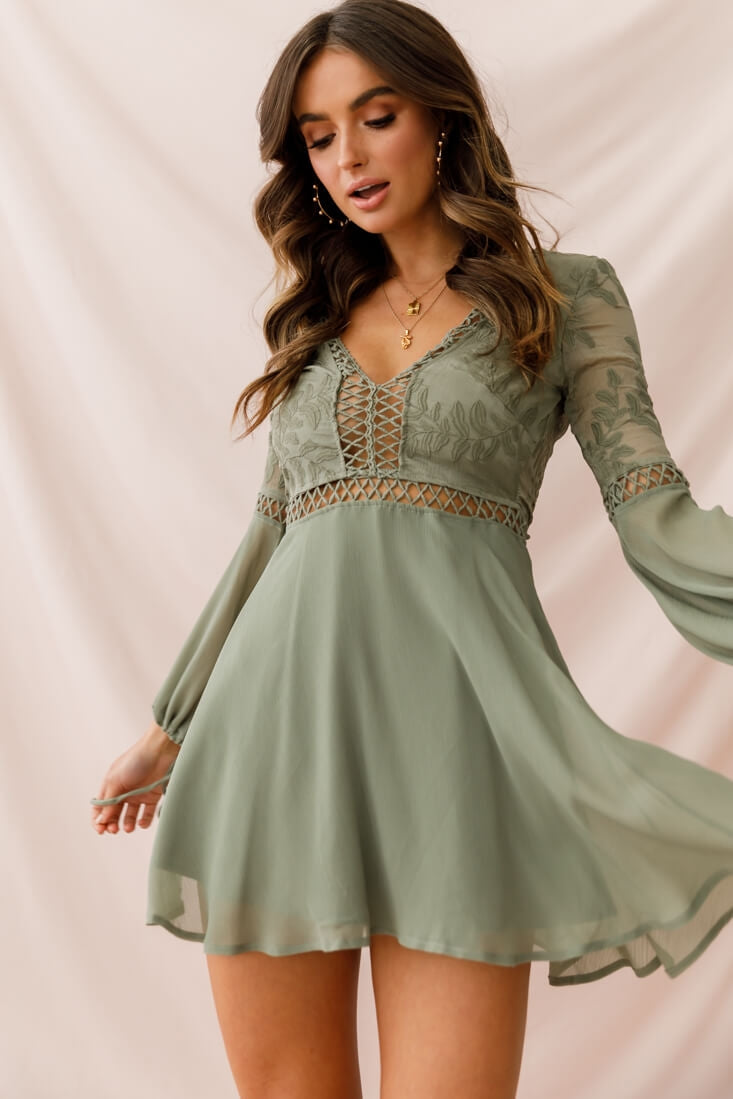 Carson Crochet Details Dress Olive by Selfie Leslie
