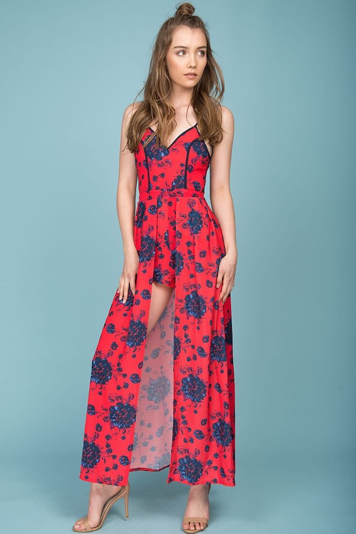 Annika Floral Maxi Romper Red by Selfie Leslie