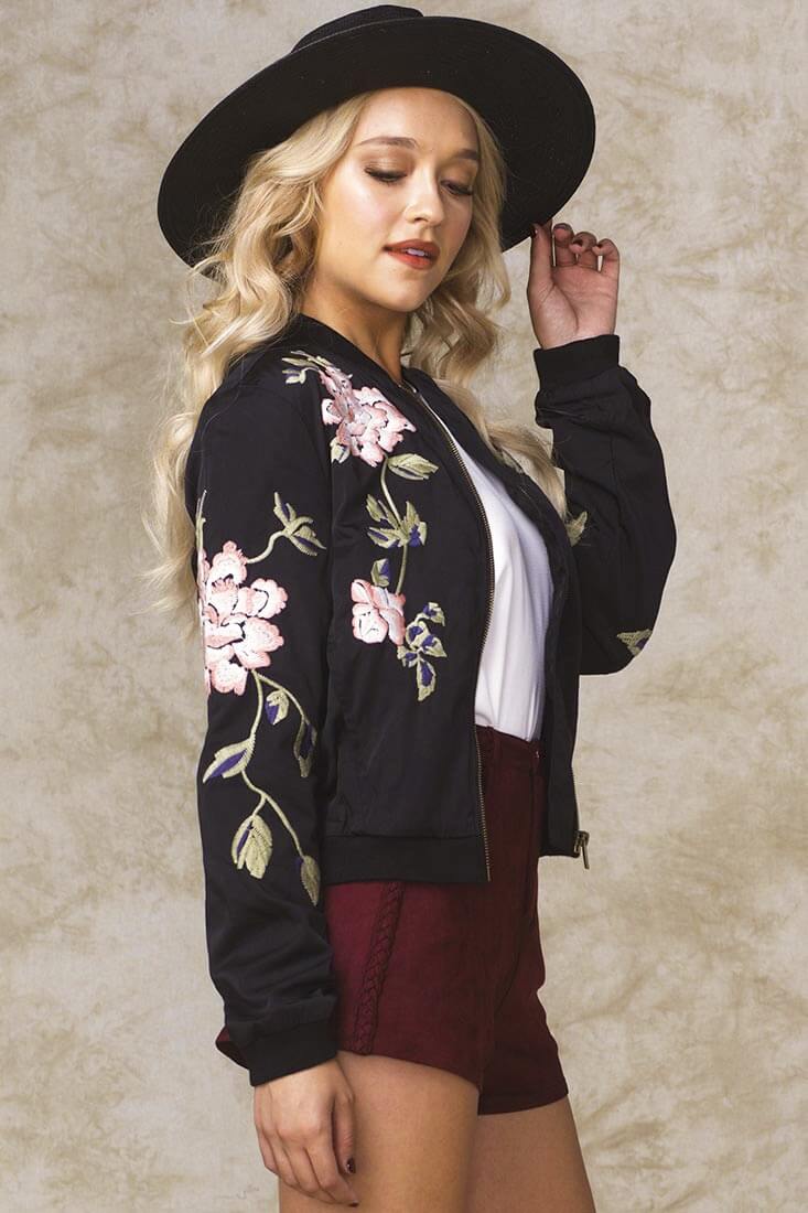 Rachel Floral Bomber Jacket Black by Selfie Leslie