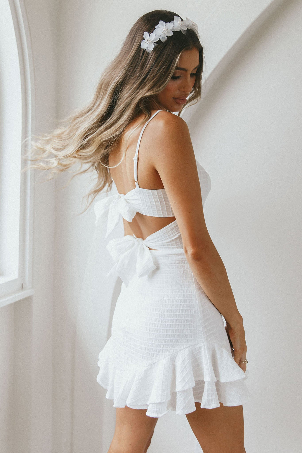 Sarah Kay Double Bow Party Dress White by Selfie Leslie