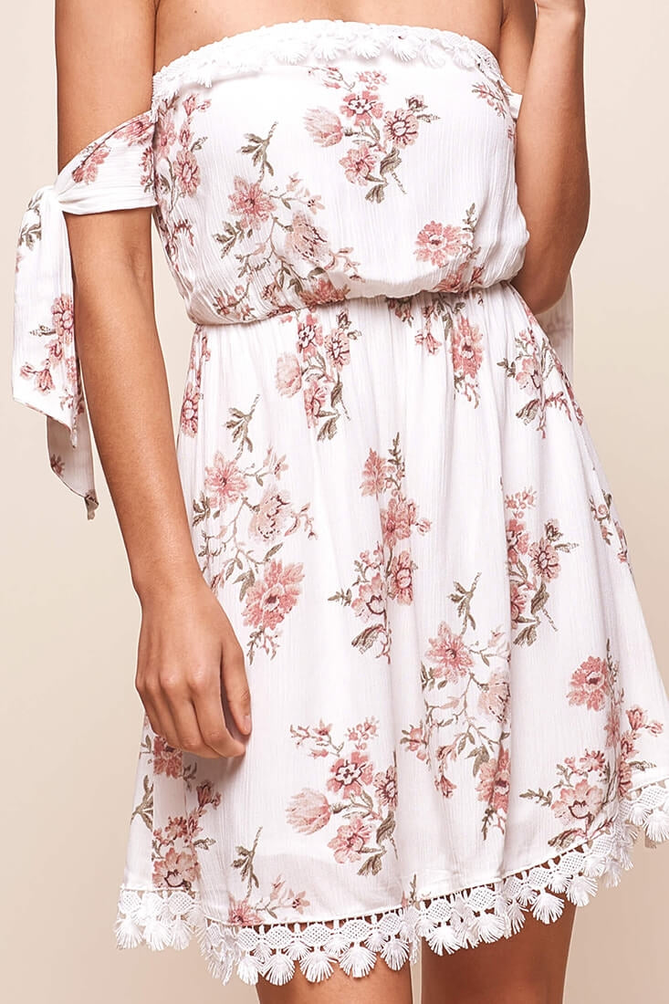 Polly Bardot Embroidery Fringe Dress White by Selfie Leslie