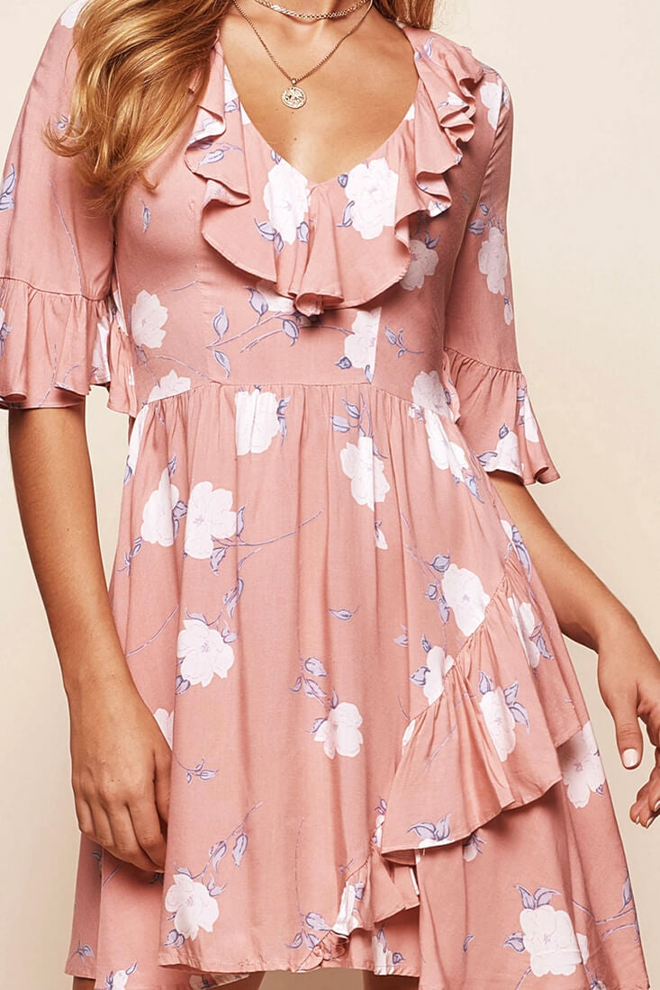 Mary-Kate Babydoll V-neck Dress Rose by Selfie Leslie